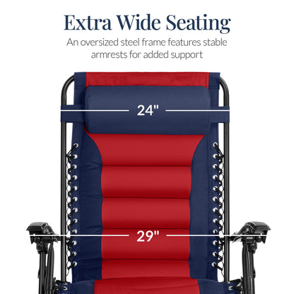 Oversized Padded Zero Gravity Chair, Folding Recliner w/ Headrest, Side Tray