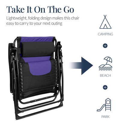 Oversized Padded Zero Gravity Chair, Folding Recliner w/ Headrest, Side Tray