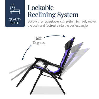 Oversized Padded Zero Gravity Chair, Folding Recliner w/ Headrest, Side Tray