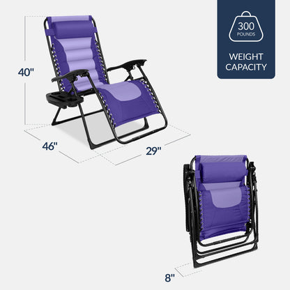 Oversized Padded Zero Gravity Chair, Folding Recliner w/ Headrest, Side Tray