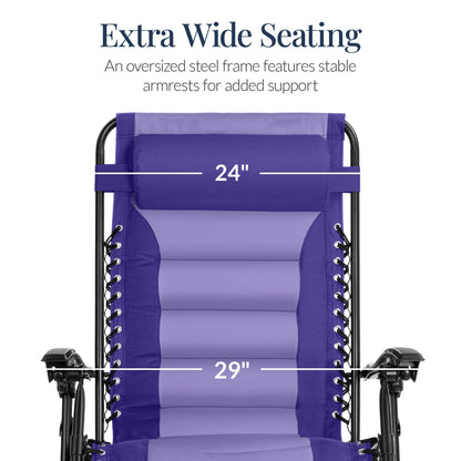 Oversized Padded Zero Gravity Chair, Folding Recliner w/ Headrest, Side Tray