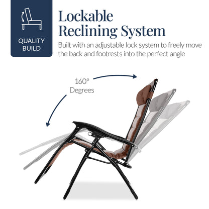 Oversized Padded Zero Gravity Chair, Folding Recliner w/ Headrest, Side Tray