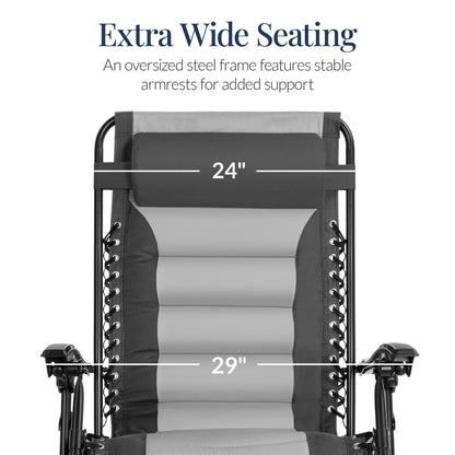 Oversized Padded Zero Gravity Chair, Folding Recliner w/ Headrest, Side Tray