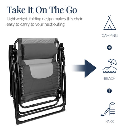 Oversized Padded Zero Gravity Chair, Folding Recliner w/ Headrest, Side Tray