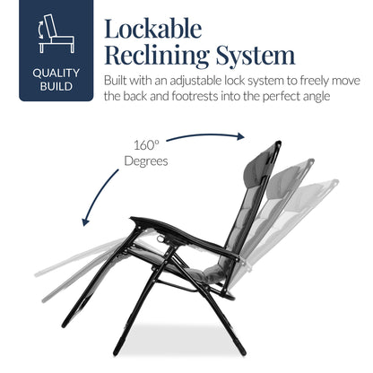 Oversized Padded Zero Gravity Chair, Folding Recliner w/ Headrest, Side Tray