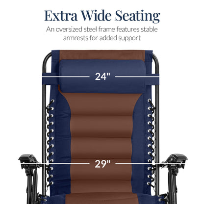 Oversized Padded Zero Gravity Chair, Folding Recliner w/ Headrest, Side Tray
