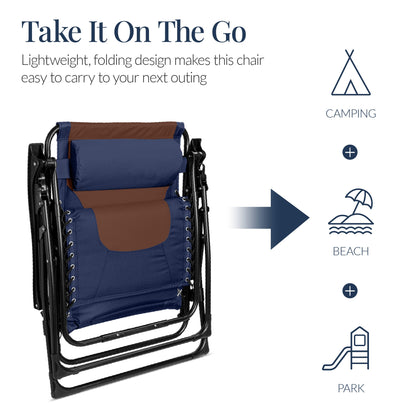 Oversized Padded Zero Gravity Chair, Folding Recliner w/ Headrest, Side Tray