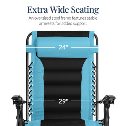Oversized Padded Zero Gravity Chair, Folding Recliner w/ Headrest, Side Tray
