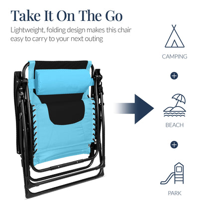 Oversized Padded Zero Gravity Chair, Folding Recliner w/ Headrest, Side Tray