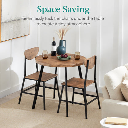 3-Piece Mid-Century Modern Round Dining Set w/ 2 Chairs