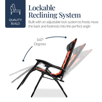 Oversized Padded Zero Gravity Chair, Folding Recliner w/ Headrest, Side Tray