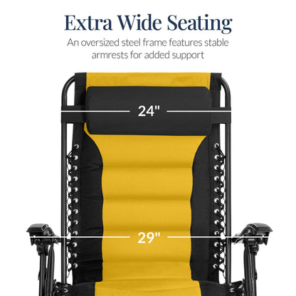 Oversized Padded Zero Gravity Chair, Folding Recliner w/ Headrest, Side Tray
