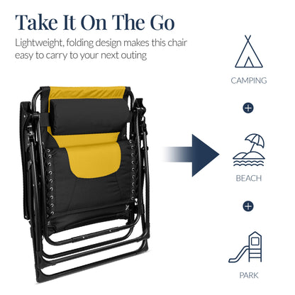 Oversized Padded Zero Gravity Chair, Folding Recliner w/ Headrest, Side Tray