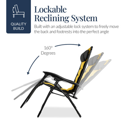 Oversized Padded Zero Gravity Chair, Folding Recliner w/ Headrest, Side Tray