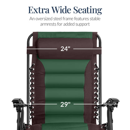 Oversized Padded Zero Gravity Chair, Folding Recliner w/ Headrest, Side Tray