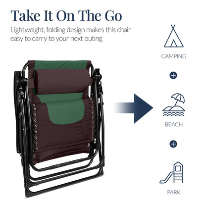 Oversized Padded Zero Gravity Chair, Folding Recliner w/ Headrest, Side Tray