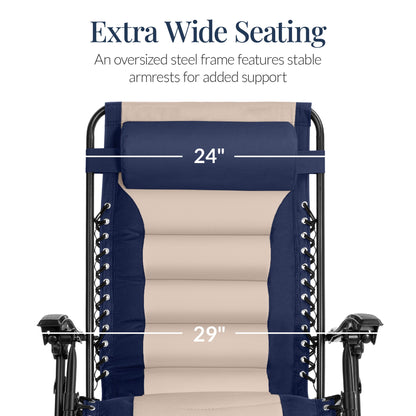 Oversized Padded Zero Gravity Chair, Folding Recliner w/ Headrest, Side Tray