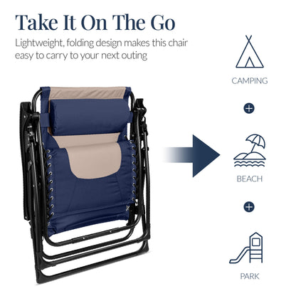Oversized Padded Zero Gravity Chair, Folding Recliner w/ Headrest, Side Tray