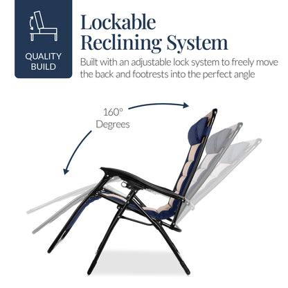 Oversized Padded Zero Gravity Chair, Folding Recliner w/ Headrest, Side Tray