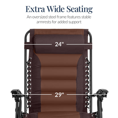 Oversized Padded Zero Gravity Chair, Folding Recliner w/ Headrest, Side Tray