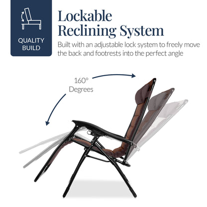 Oversized Padded Zero Gravity Chair, Folding Recliner w/ Headrest, Side Tray