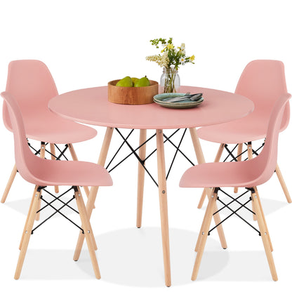 5-Piece Mid-Century Modern Dining Set w/ 4 Chairs, Wooden Legs, Metal Frame