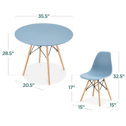 5-Piece Mid-Century Modern Dining Set w/ 4 Chairs, Wooden Legs, Metal Frame