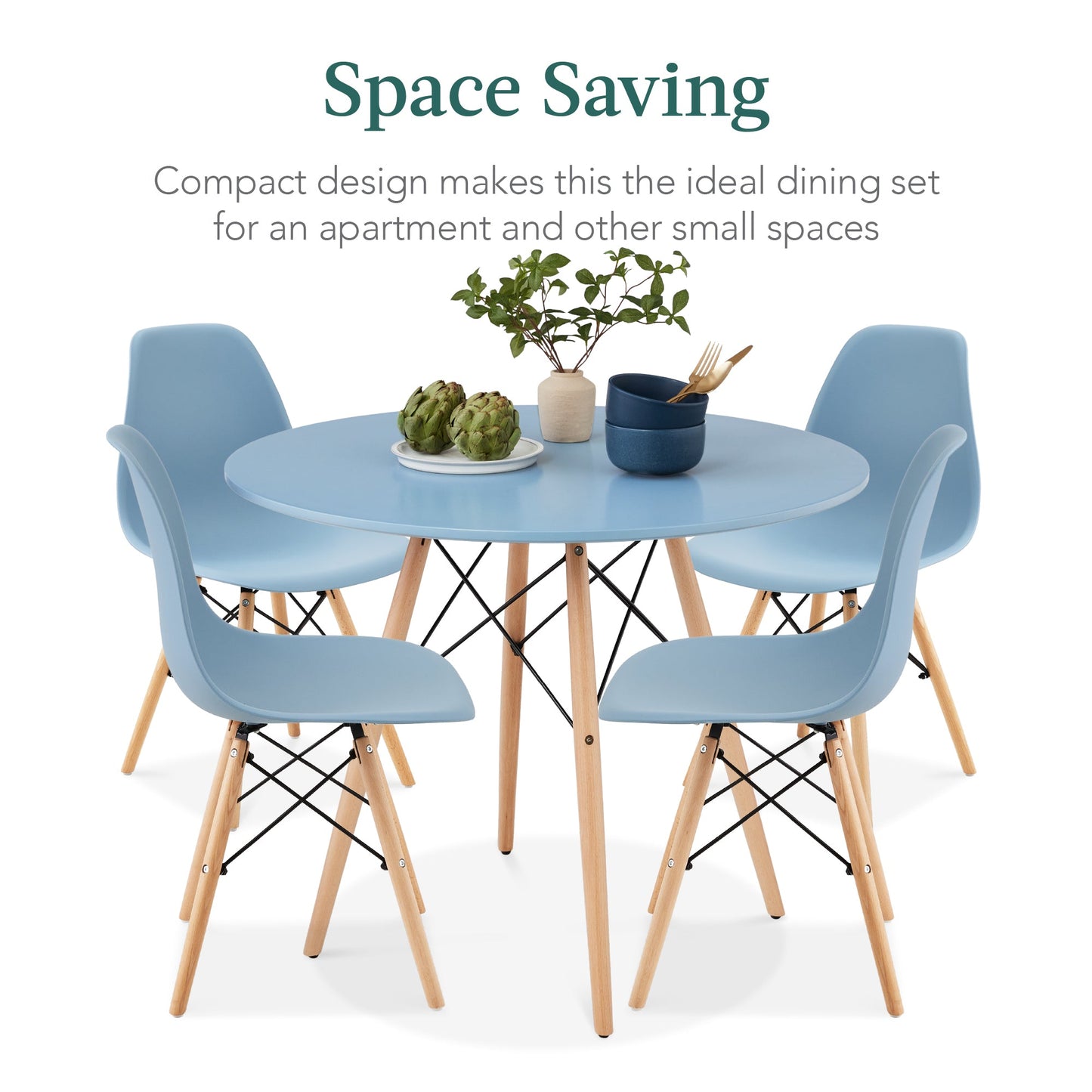 5-Piece Mid-Century Modern Dining Set w/ 4 Chairs, Wooden Legs, Metal Frame