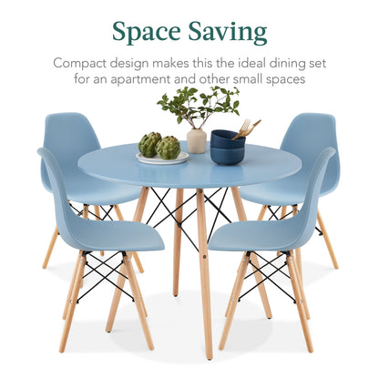 5-Piece Mid-Century Modern Dining Set w/ 4 Chairs, Wooden Legs, Metal Frame