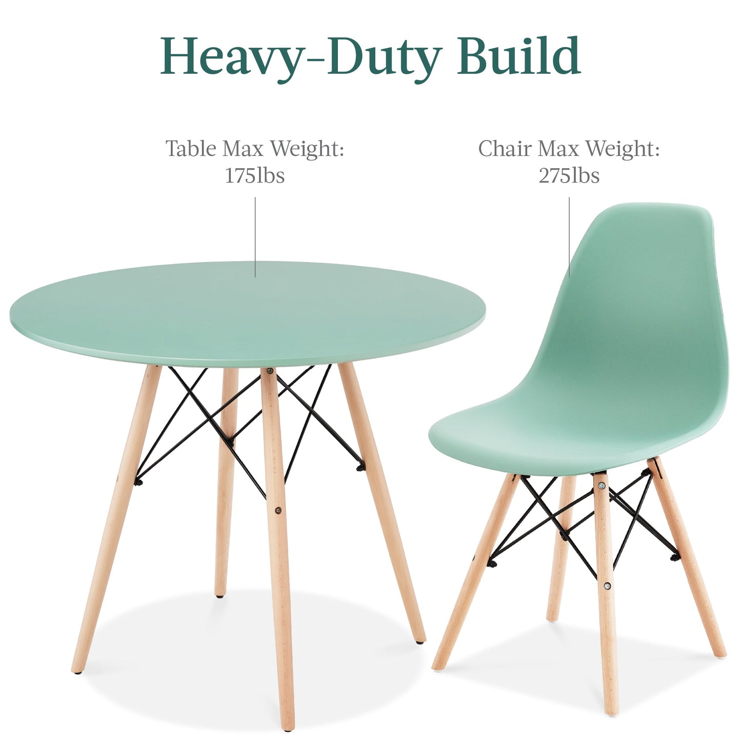 5-Piece Mid-Century Modern Dining Set w/ 4 Chairs, Wooden Legs, Metal Frame