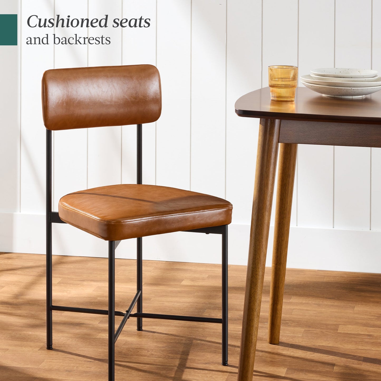 Dining Chair Set of 2, Faux Leather, Standard Height, Metal Frame