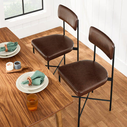 Dining Chair Set of 2, Faux Leather, Standard Height, Metal Frame