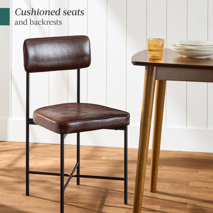 Dining Chair Set of 2, Faux Leather, Standard Height, Metal Frame