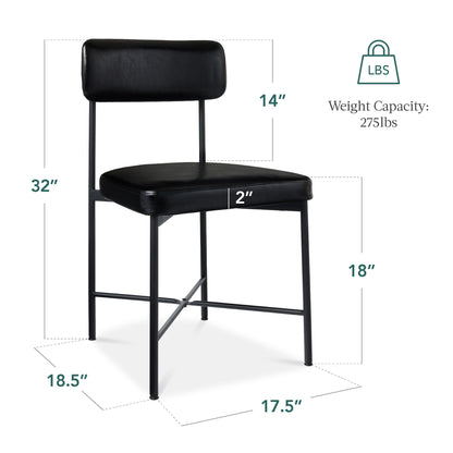 Dining Chair Set of 2, Faux Leather, Standard Height, Metal Frame