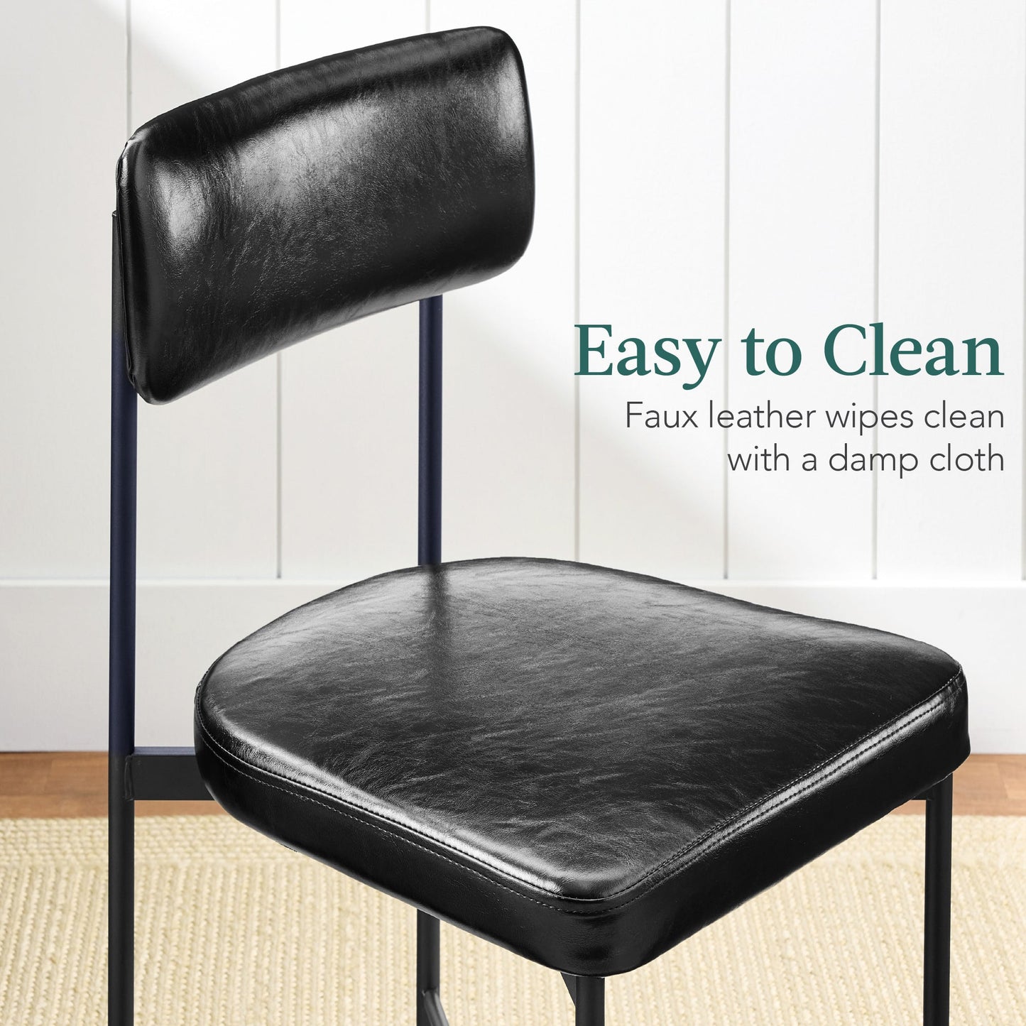 Dining Chair Set of 2, Faux Leather, Standard Height, Metal Frame