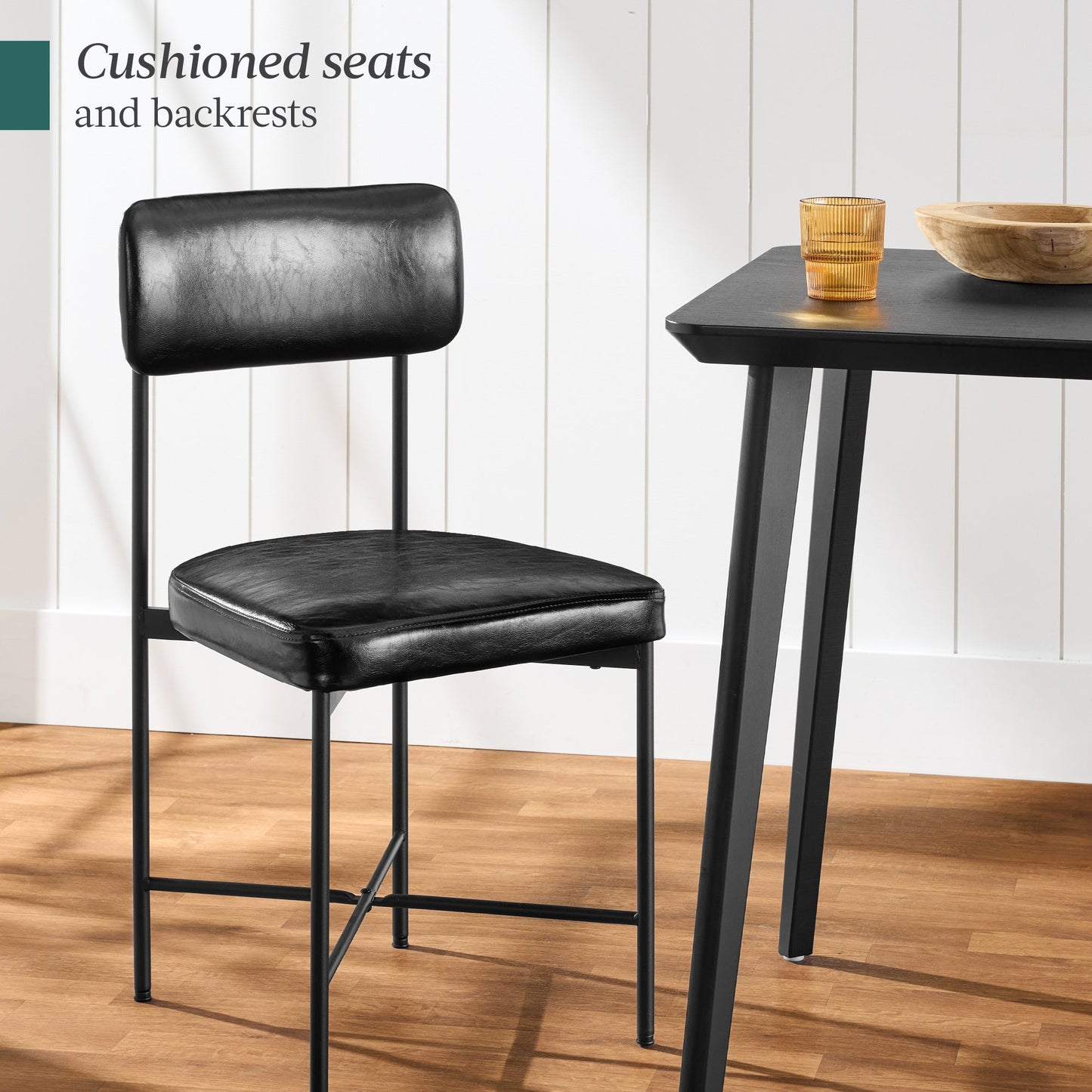 Dining Chair Set of 2, Faux Leather, Standard Height, Metal Frame