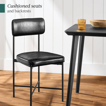 Dining Chair Set of 2, Faux Leather, Standard Height, Metal Frame