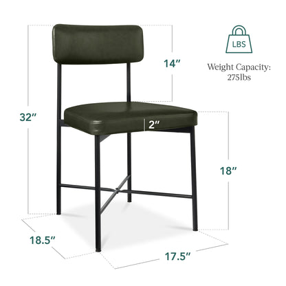 Dining Chair Set of 2, Faux Leather, Standard Height, Metal Frame
