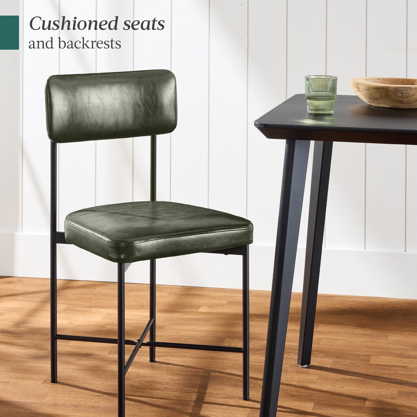 Dining Chair Set of 2, Faux Leather, Standard Height, Metal Frame