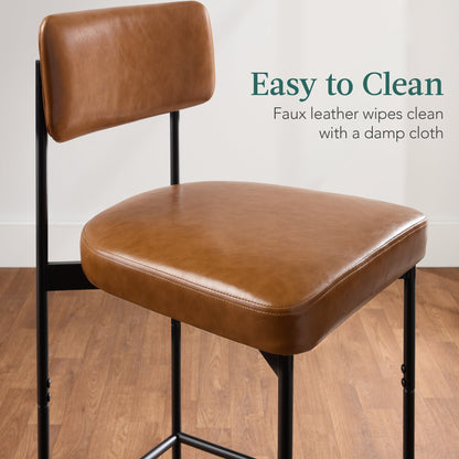 Set of 2 Armless Counter Height Bar Stools, Modern PU Faux Leather Stools