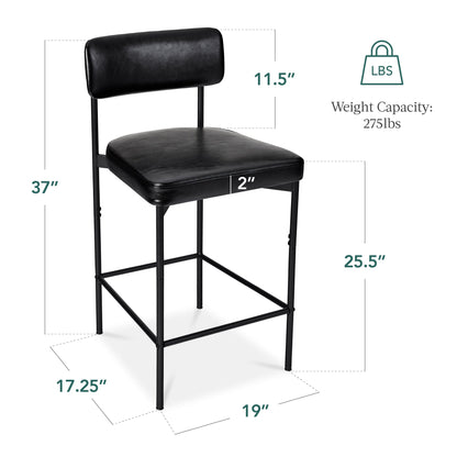 Set of 2 Armless Counter Height Bar Stools, Modern PU Faux Leather Stools