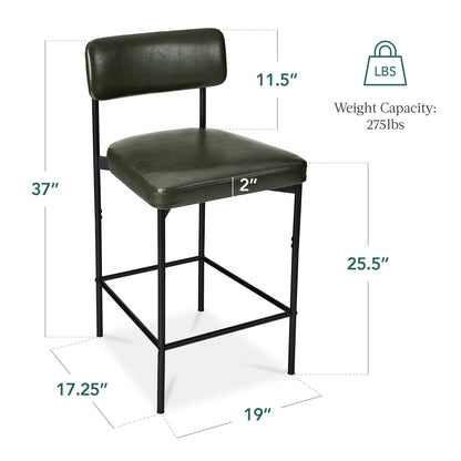 Set of 2 Armless Counter Height Bar Stools, Modern PU Faux Leather Stools