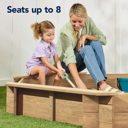 Kid's Wooden Octagonal Sandbox w/ Sand Cover, 4 Reinforced Benches, 8 Seats