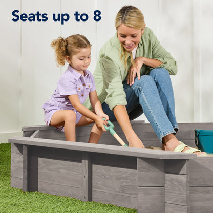 Kid's Wooden Octagonal Sandbox w/ Sand Cover, 4 Reinforced Benches, 8 Seats