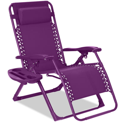 Monochromatic Zero Gravity Patio Chair Recliner w/ Side Tray, Headrest