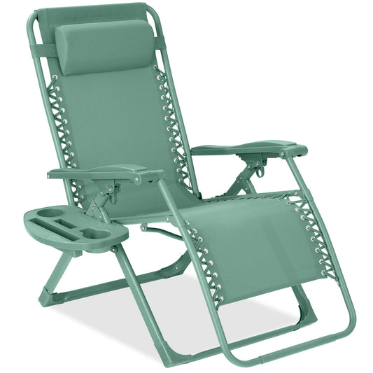 Monochromatic Zero Gravity Patio Chair Recliner w/ Side Tray, Headrest