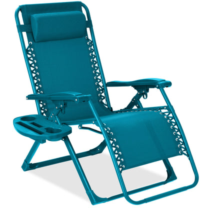 Monochromatic Zero Gravity Patio Chair Recliner w/ Side Tray, Headrest