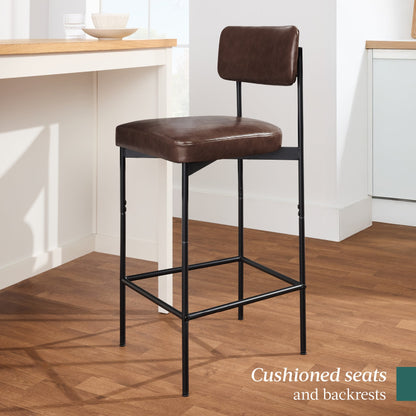 Set of 3 Armless Counter Height Bar Stools, Modern PU Faux Leather Stools