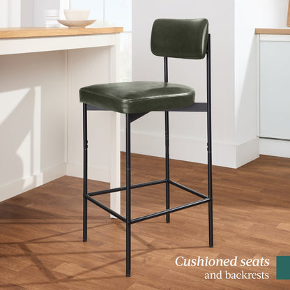 Set of 3 Armless Counter Height Bar Stools, Modern PU Faux Leather Stools