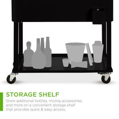 Portable Rolling Cooler Cart w/ Bottle Opener, Catch Tray - 80qt